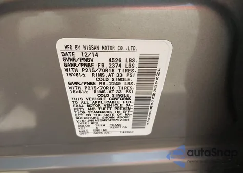 2015 Nissan Rogue Select S z USA, uszkodzony, nr VIN JN8AS5MV5FW752806